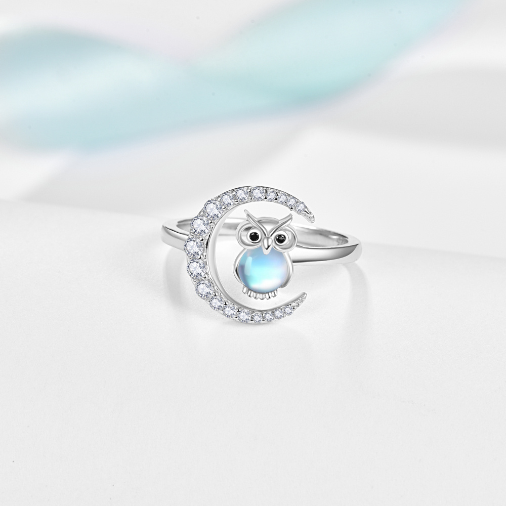Bague ouverte hibou en pierre de lune en argent sterling-2
