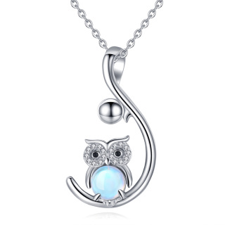 Sterling Silver Moonstone Owl Pendant Necklace-20