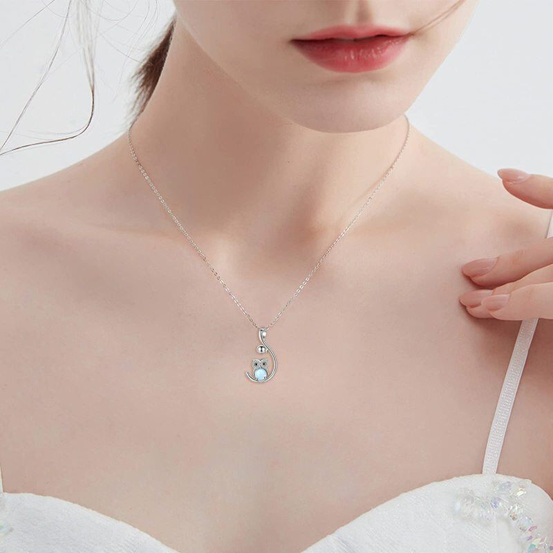 Srebrny naszyjnik z kamieniem księżycowym i sową-2