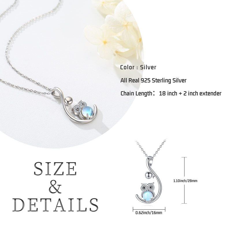 Srebrny naszyjnik z kamieniem księżycowym i sową-5