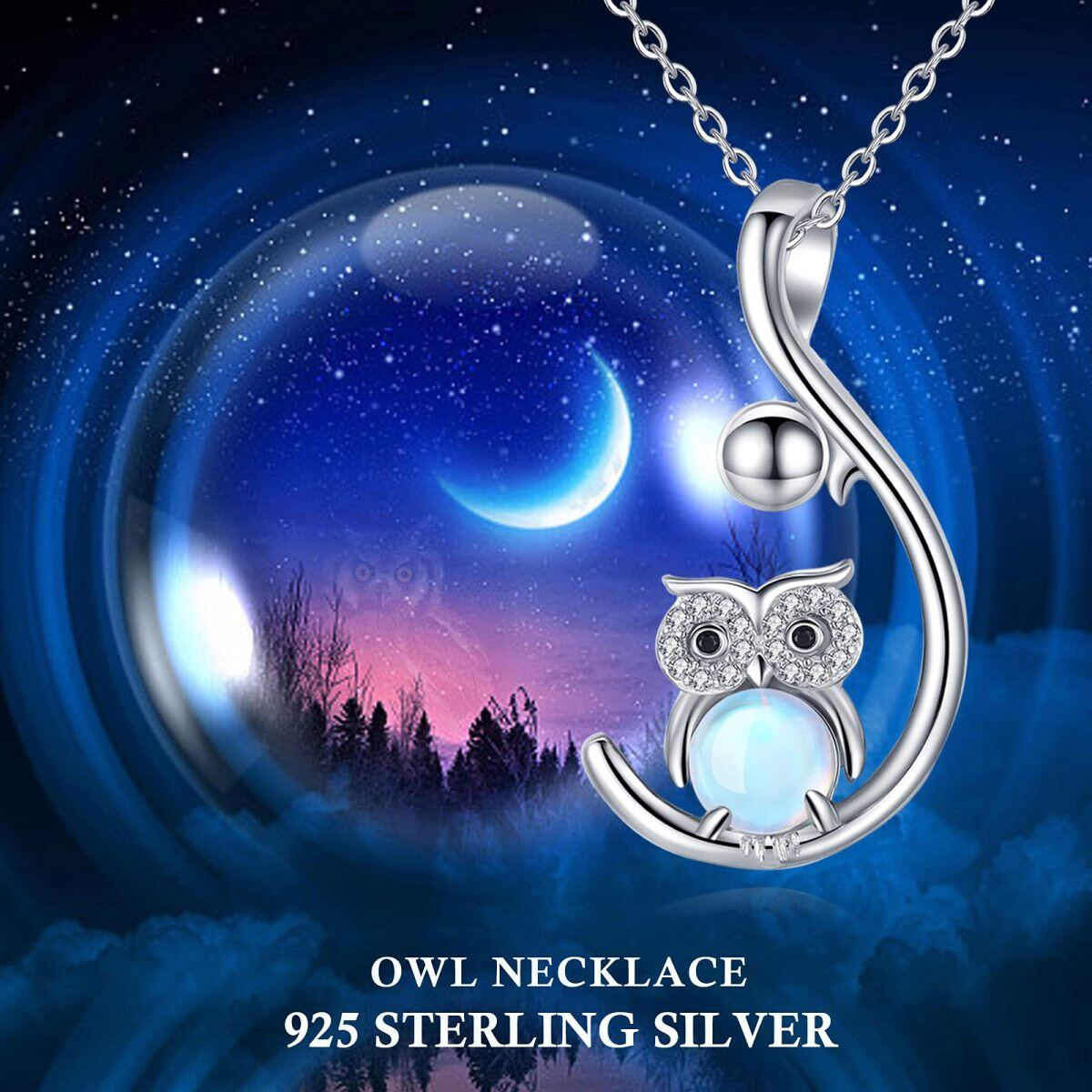 Collier en argent sterling avec pendentif hibou en pierre de lune-6