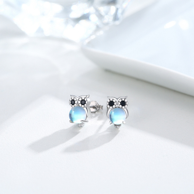 Sterling Silver Moonstone Owl Stud Earrings-3