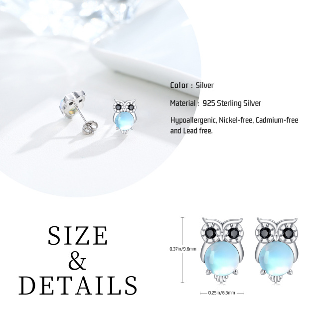 Sterling Silver Moonstone Owl Stud Earrings-6