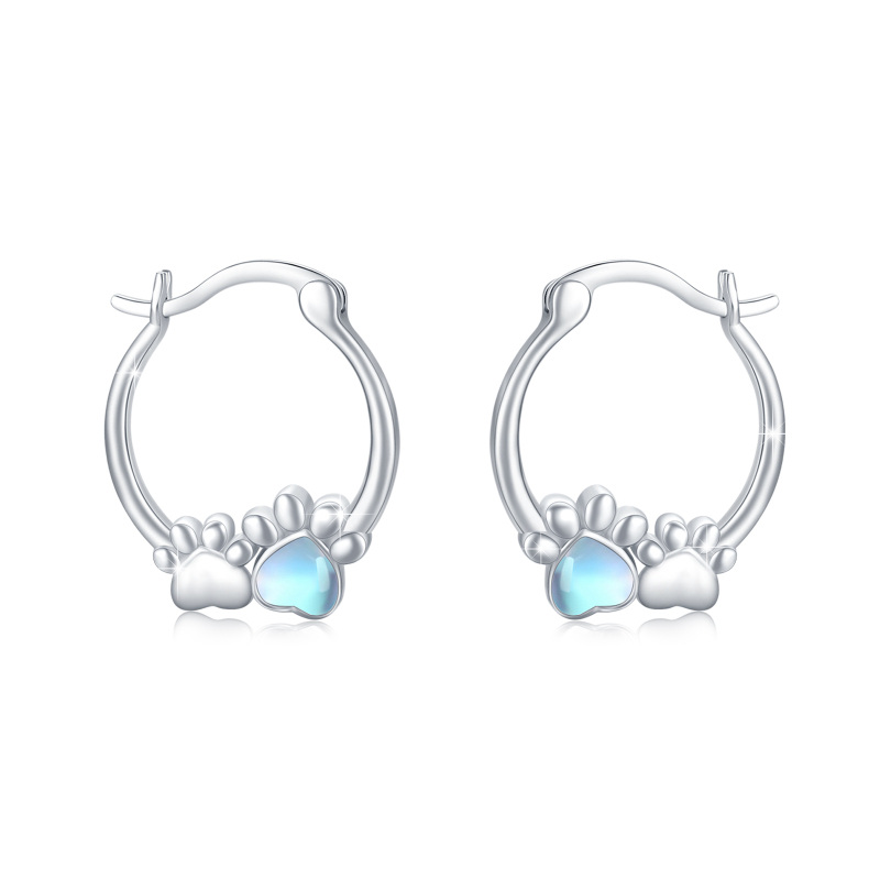 Sterling Silver Moonstone Paw Stud Earrings-17