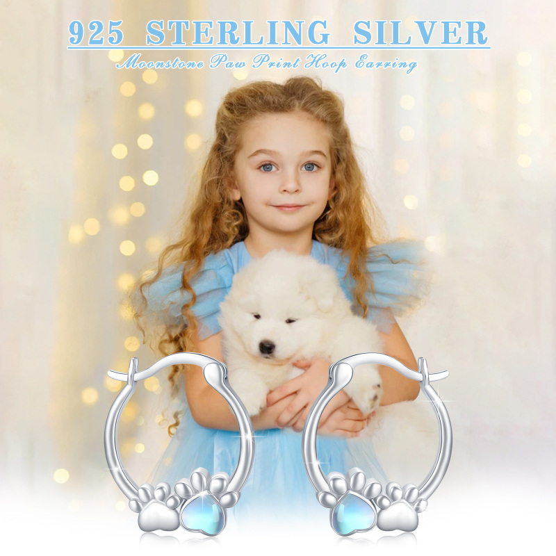 Brincos de prata esterlina com pata em pedra da lua-5