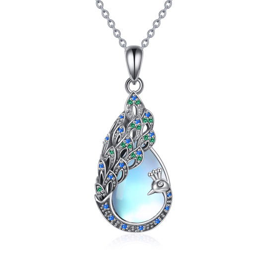 Sterling Silver Moonstone Peacock Pendant Necklace