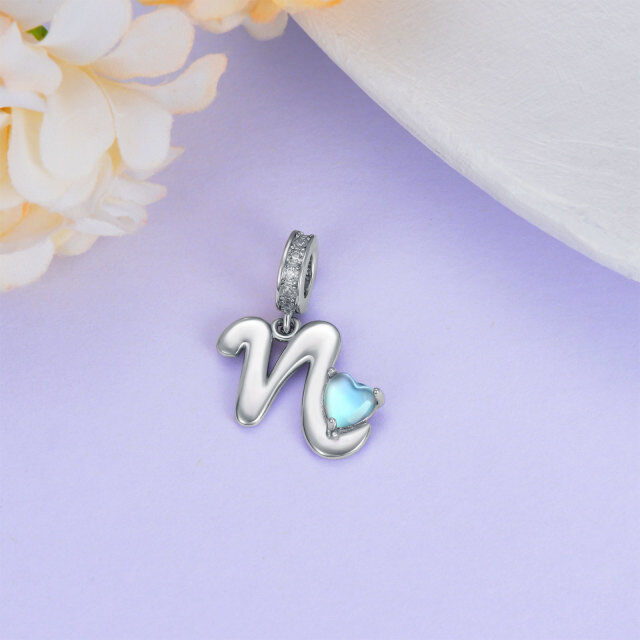 Sterling zilveren Cubic Zirconia Maansteen gepersonaliseerde eerste letter Dangle Charm met eerste letter N-4