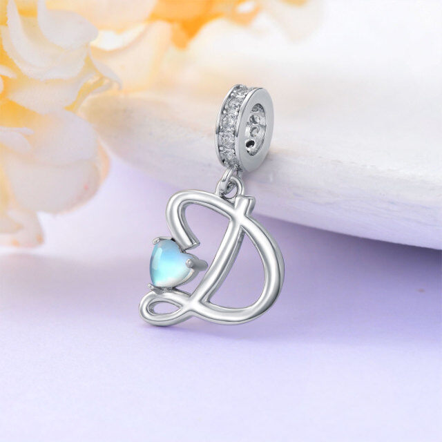 Sterling Silver Cubic Zirconia & Moonstone Personalized Initial Letter Dangle Charm with Initial Letter D-3