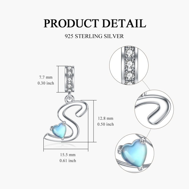 Sterling zilveren zirkonia maansteen gepersonaliseerde beginletter bungelbedel met beginletter S-6