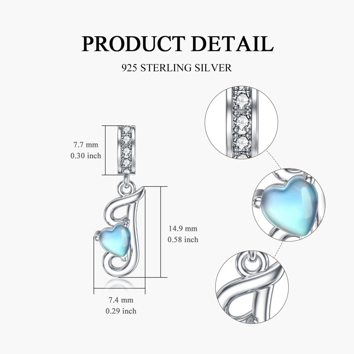 Charm pendentif en argent sterling avec pierre de lune et oxyde de zirconium personnalisé avec lettre initiale J-6