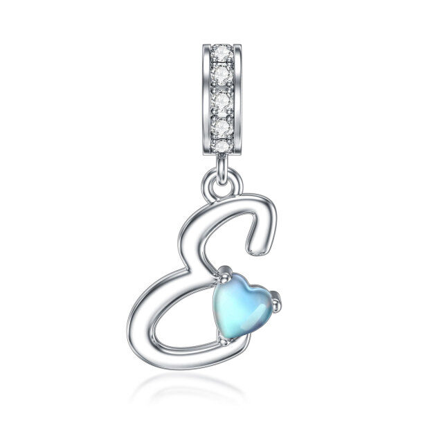 Sterling zilveren Cubic Zirconia Maansteen gepersonaliseerde eerste letter Dangle Charm met eerste letter E-1