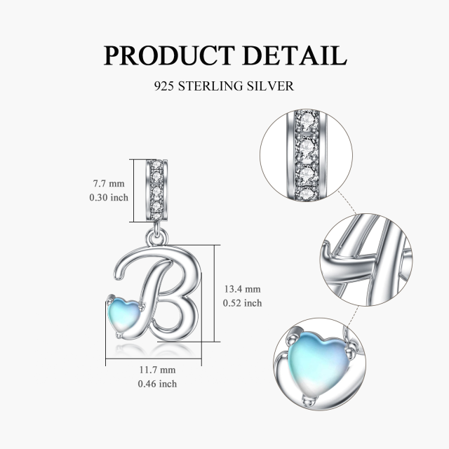 Sterling Silver Cubic Zirconia & Moonstone Personalized Initial Letter Dangle Charm with Initial Letter B-6