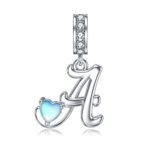 Sterling Silver Cubic Zirconia Moonstone Personalised Initial Letter Dangle Charm With Initial Letter A-41
