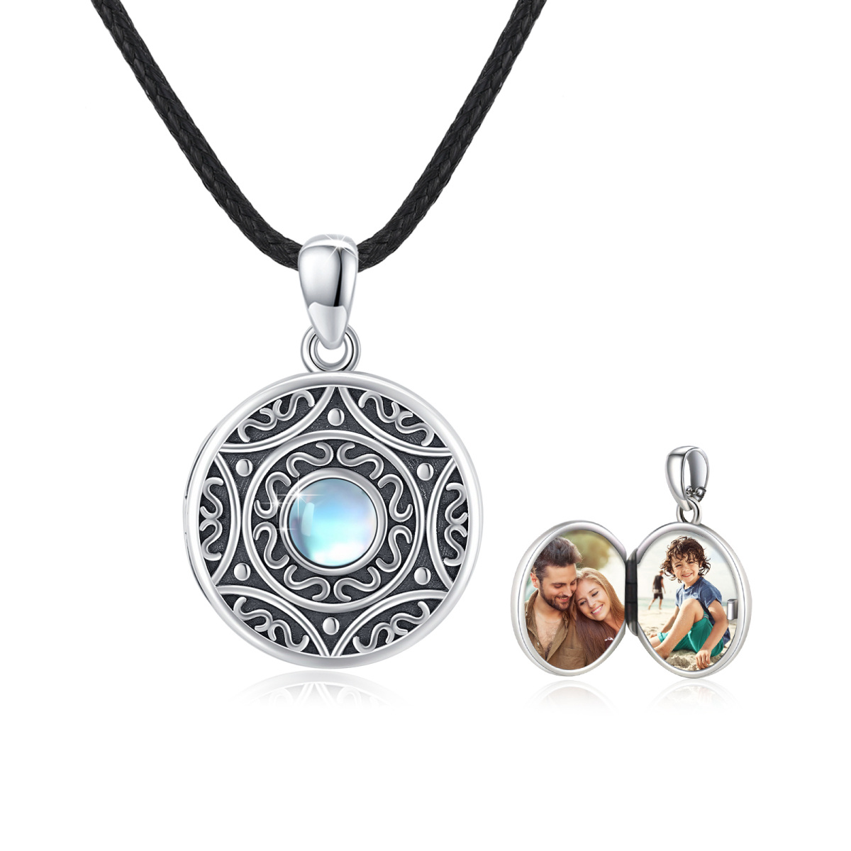 Sterling Silver Moonstone Personalized Photo Locket Necklace For Women-1