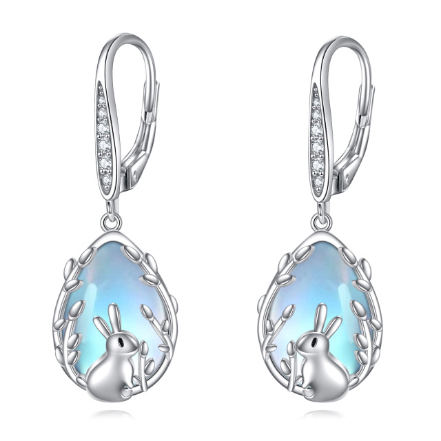 Sterling Silver Cubic Zirconia & Moonstone Rabbit Lever-back Earrings-2