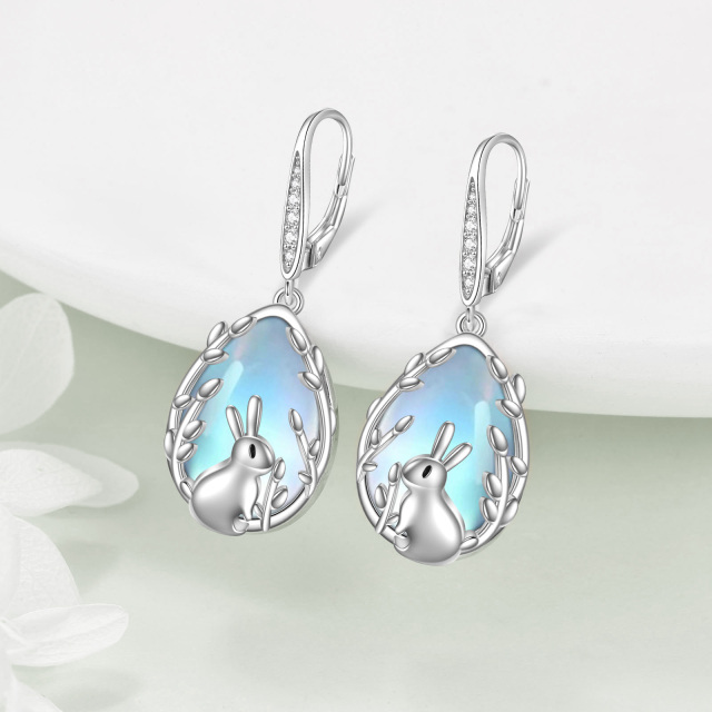 Pendientes de plata de ley con zirconia cúbica y piedra de luna Rabbit Lever-back-3