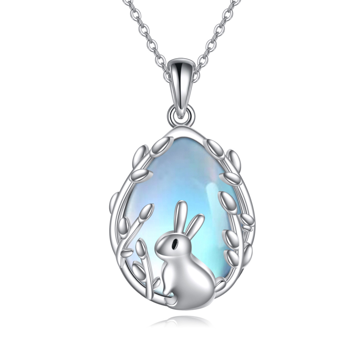 Collier pendentif lapin en argent sterling avec pierre de lune-1