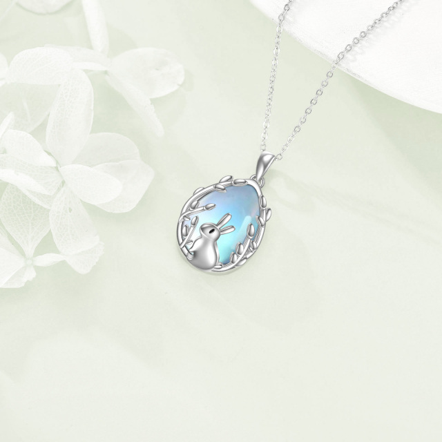 Sterling Silver Moonstone Rabbit Pendant Necklace-4