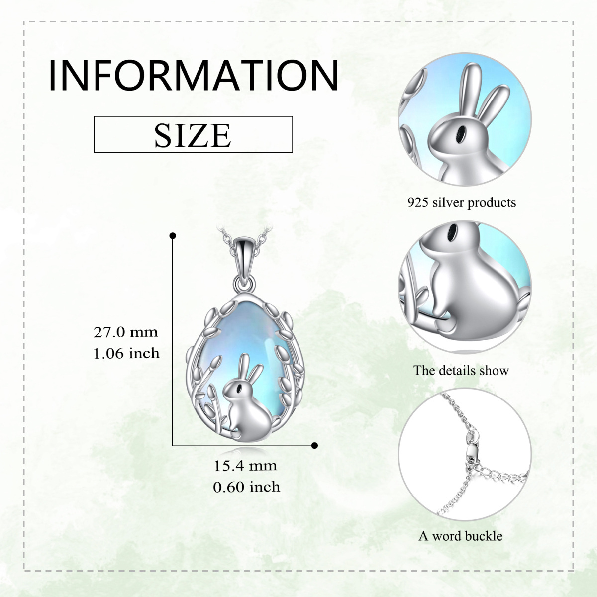 Collier pendentif lapin en argent sterling avec pierre de lune-5