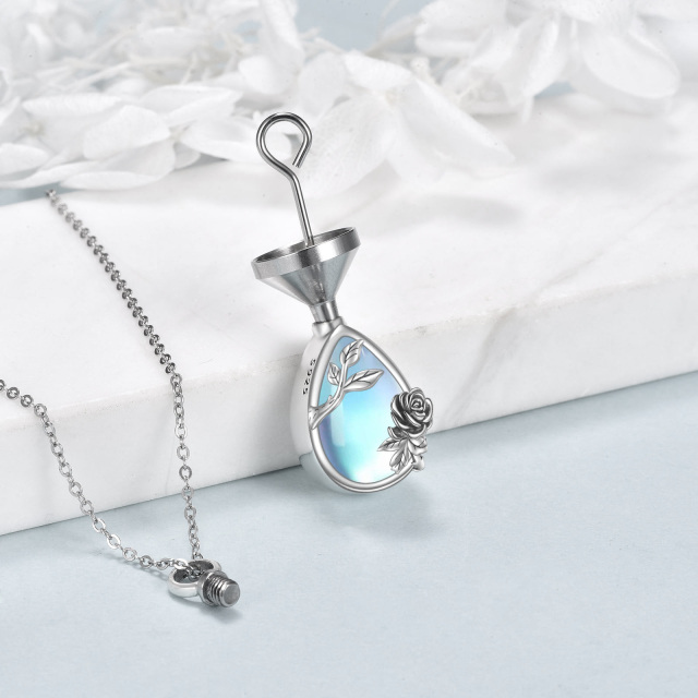 Sterling Silver Moonstone Rose & Drop Shape Urn Necklace for Ashes with Engraved Word-3