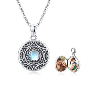 Sterling Silver Moonstone Round Circle Pendant Necklace-36