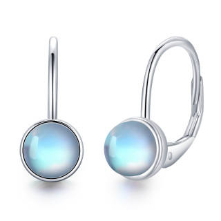 Sterling Silver Moonstone Round Lever-back Earrings-51