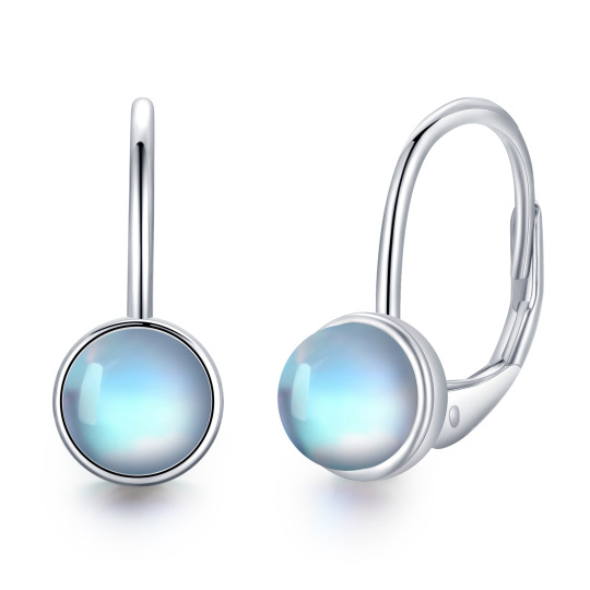 Boucles d'oreilles en argent Sterling Moonstone Round Lever-back Earrings