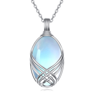 Sterling Silver Moonstone Round Pendant Necklace-22