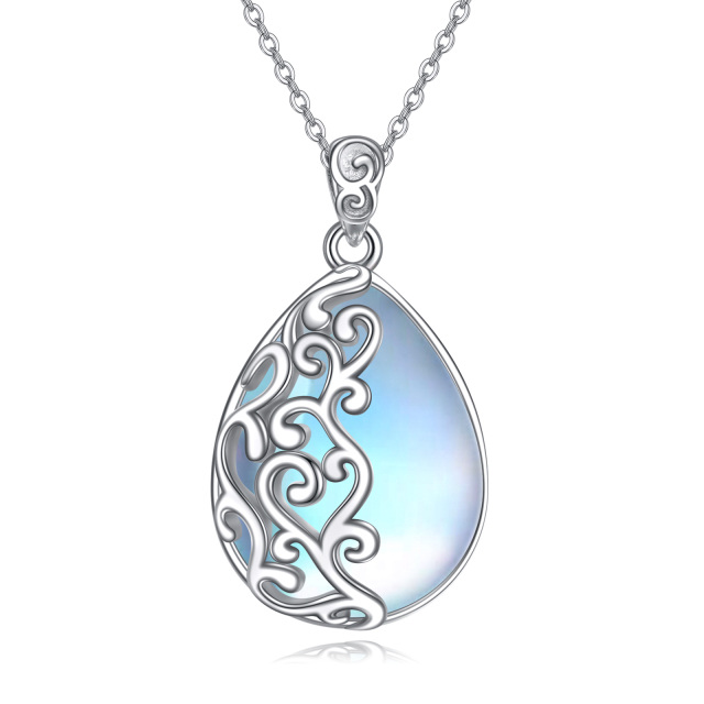 Sterling Silver Moonstone Drop Shape Pendant Necklace-5