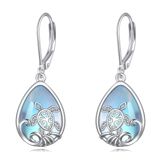 Sterling Silver Moonstone Sea Turtle Drop Earrings-1