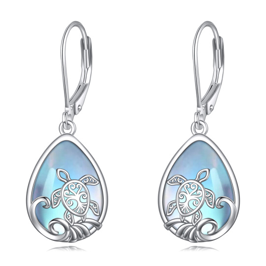 Boucles d'oreilles pendantes en argent sterling avec pierre de lune et tortue de mer