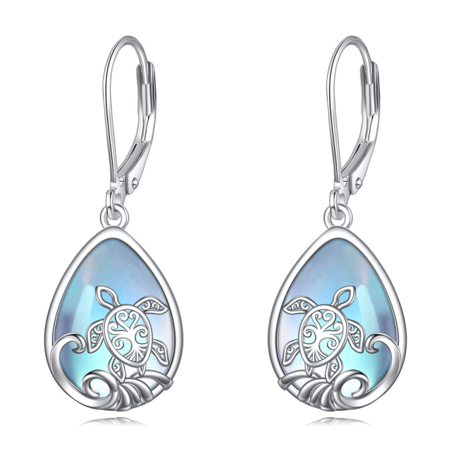 Boucles d'oreilles pendantes en argent sterling avec pierre de lune et tortue de mer-1