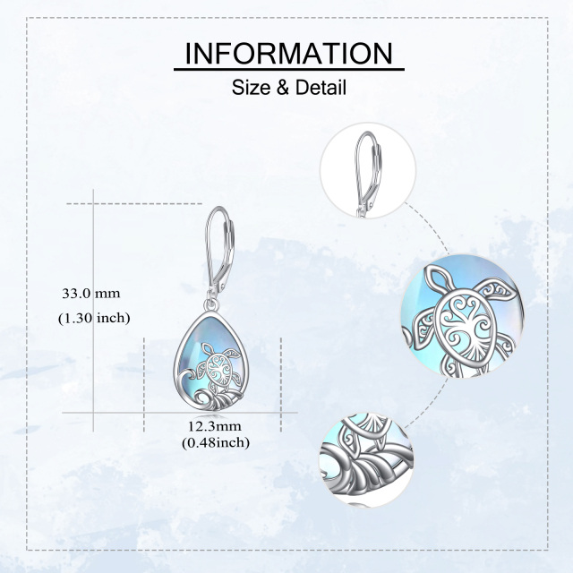 Boucles d'oreilles pendantes en argent sterling avec pierre de lune et tortue de mer-5