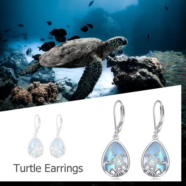 Sterling Silver Moonstone Sea Turtle Drop Earrings-6