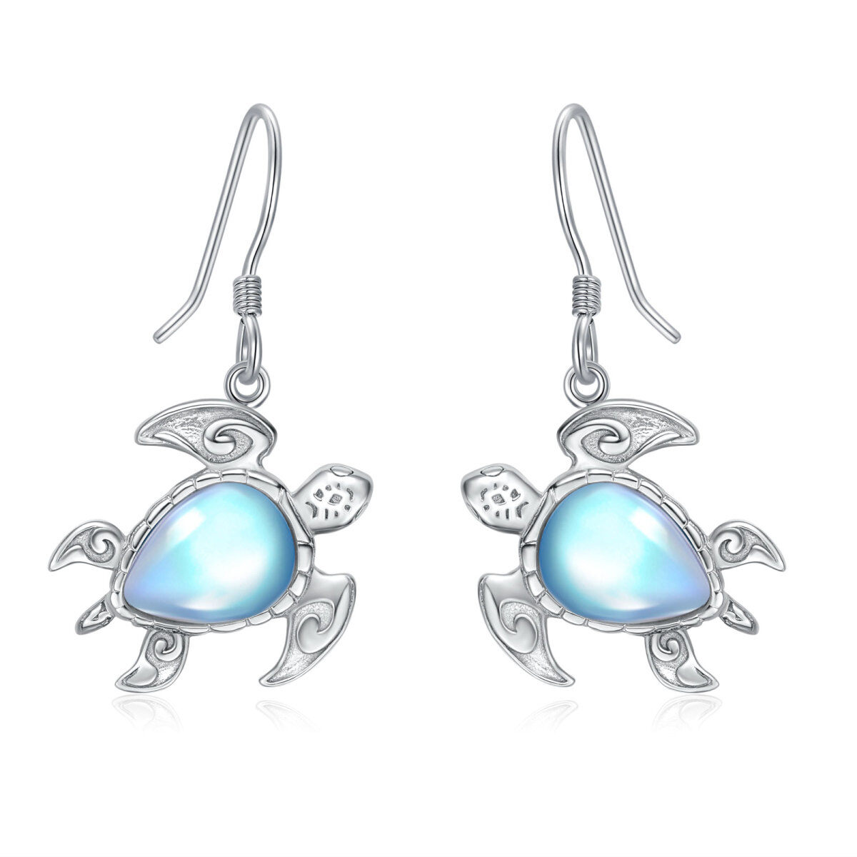 Boucles d'oreilles pendantes tortue de mer en pierre de lune en argent sterling-1