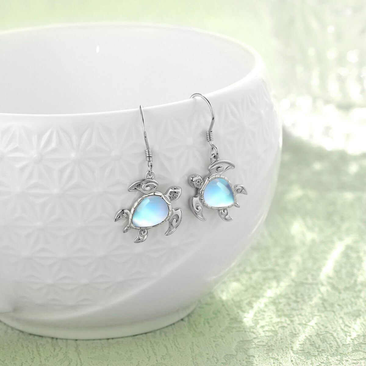 Sterling Silver Moonstone Sea Turtle Drop Earrings-3