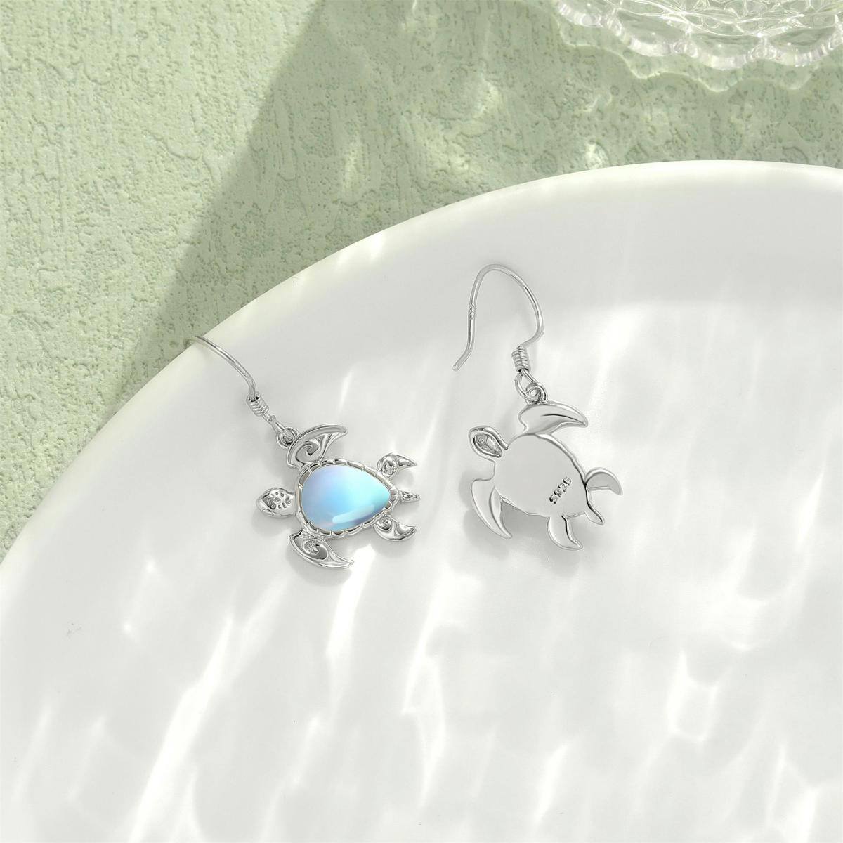 Sterling Silver Moonstone Sea Turtle Drop Earrings-5