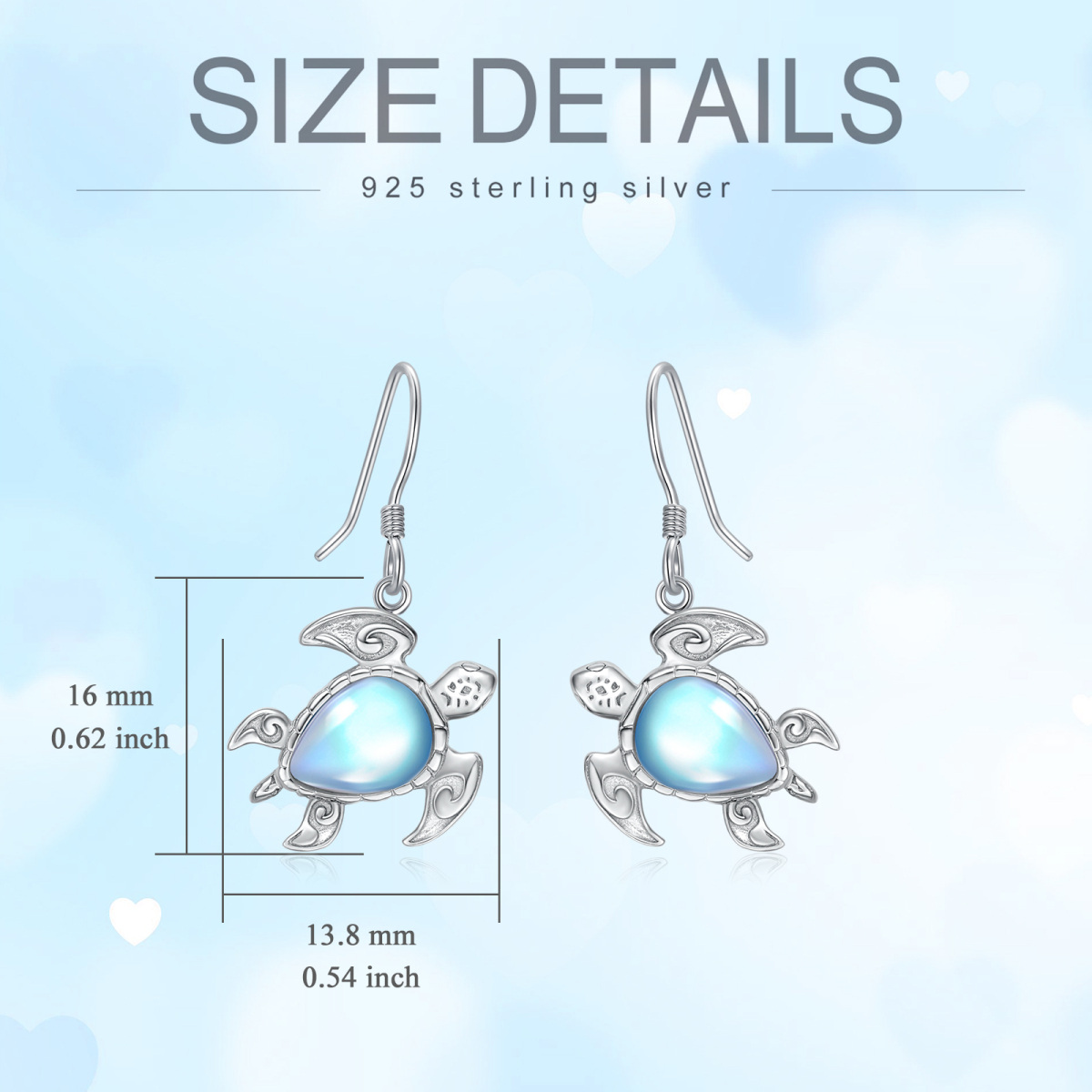 Boucles d'oreilles pendantes tortue de mer en pierre de lune en argent sterling-6