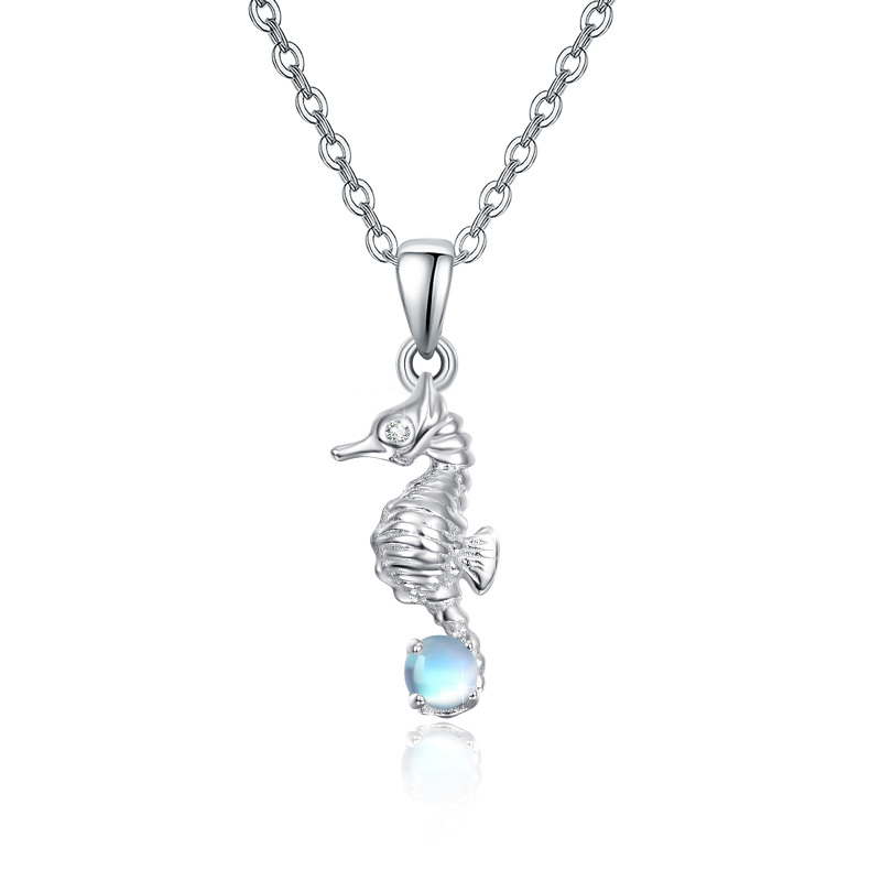 Sterling Silver Moonstone Seahorse Cable Chain Necklace