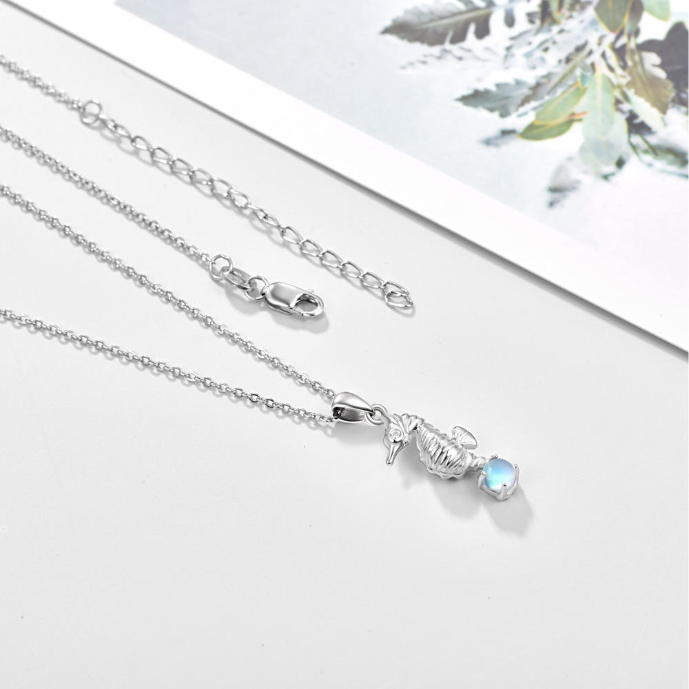 Sterling Silver Moonstone Seahorse Cable Chain Necklace-3