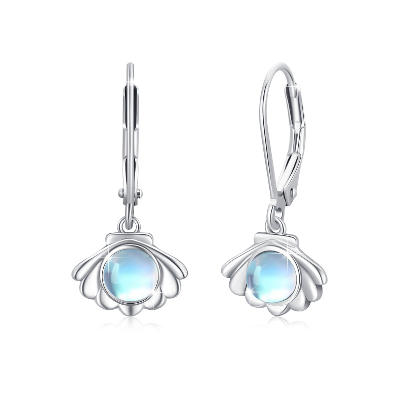Sterling Silver Moonstone Shell Drop Earrings-1