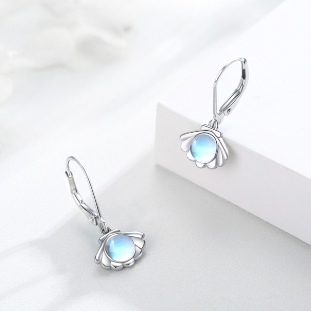 Sterling Silver Moonstone Shell Drop Earrings-3