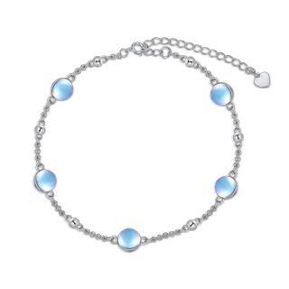 Sterling Silver Moonstone Single Layer Anklet-7