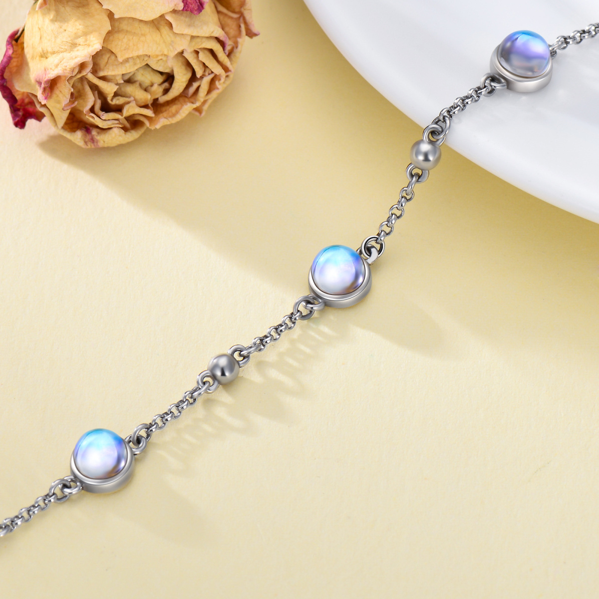 Sterling Silver Moonstone Single Layer Anklet-3