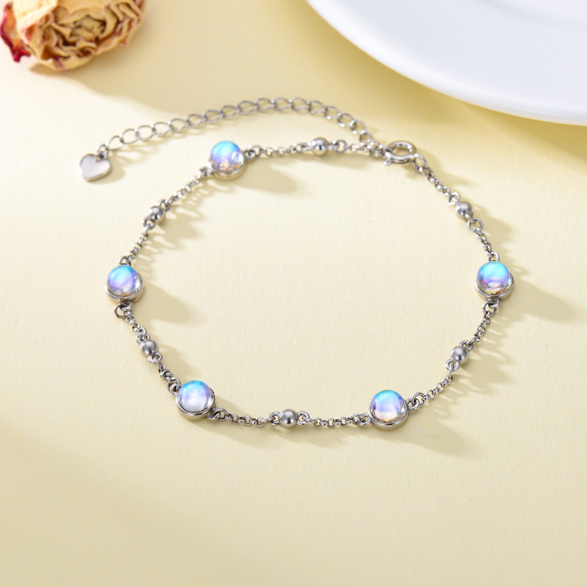 Sterling Silver Moonstone Single Layer Anklet-4