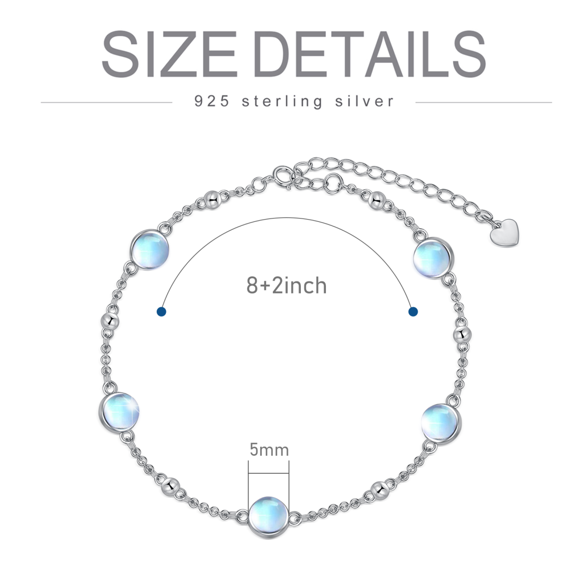 Sterling Silver Moonstone Single Layer Anklet-5