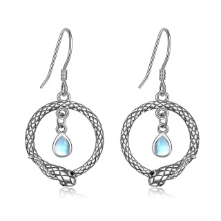 Sterling Silver Moonstone Snake Drop Earrings-28