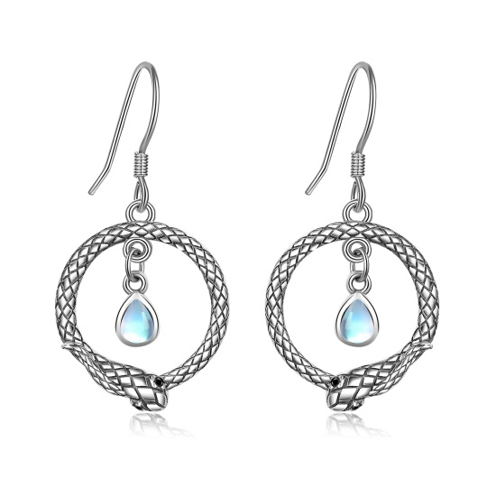 Sterling Silver Moonstone Snake Drop Earrings