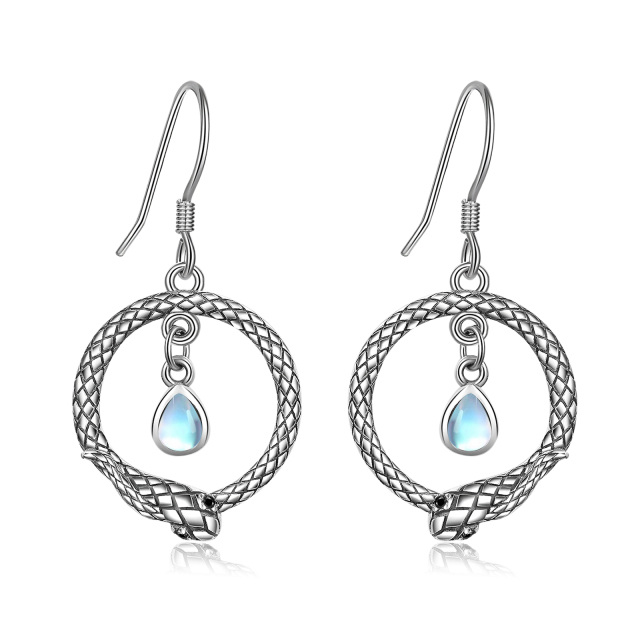 Sterling Silver Moonstone Snake Drop Earrings-3