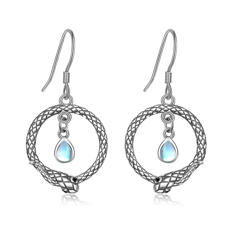 Sterling Silver Moonstone Snake Drop Earrings-13